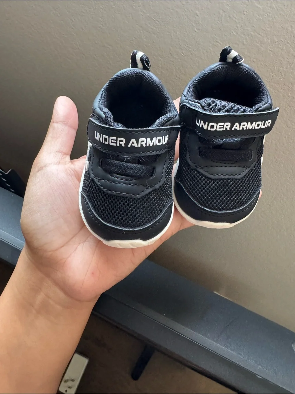 Under Armour Black and White Infant Sneakers with Hook-and-Loop Strap